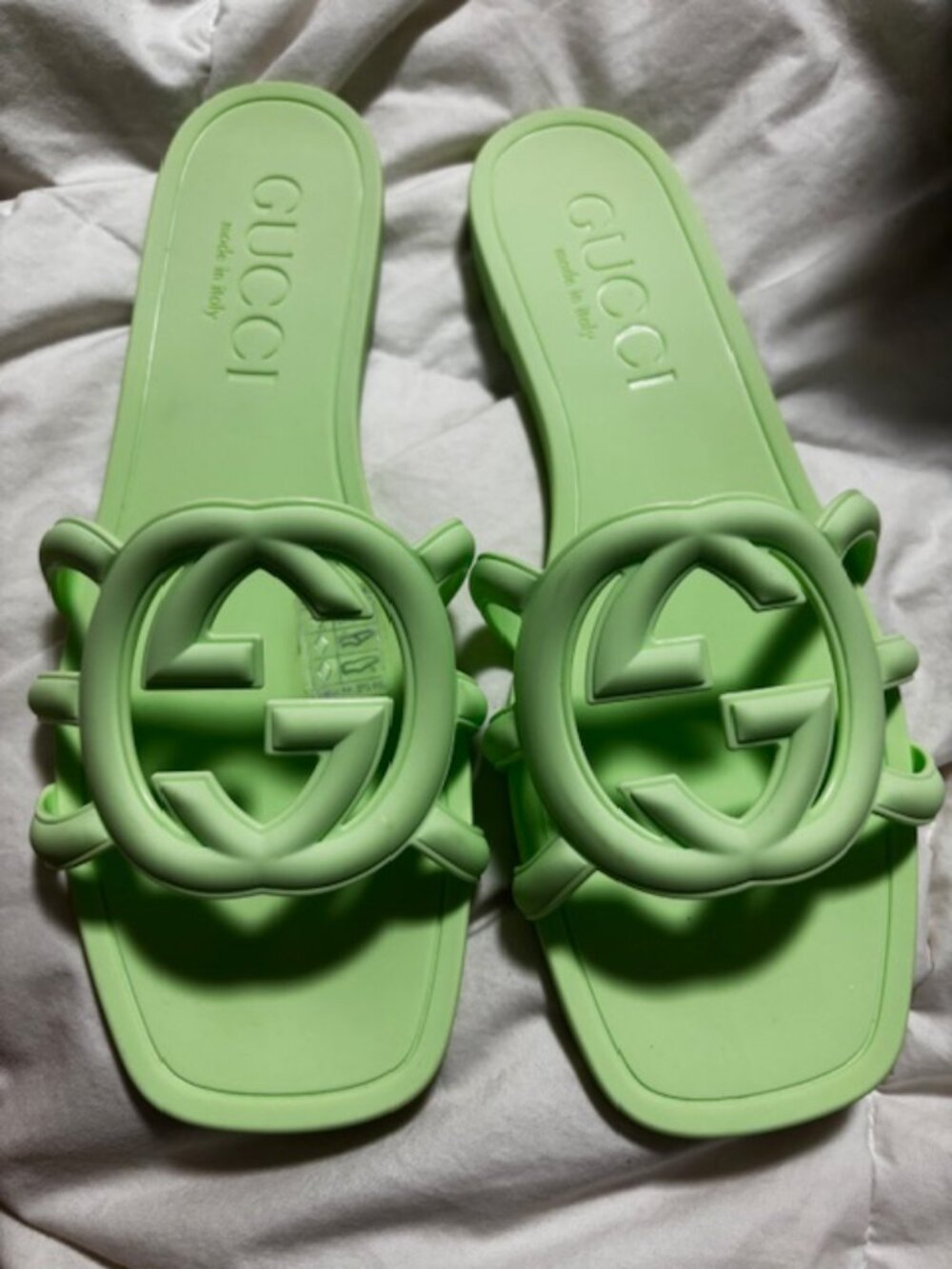 Gucci Women's Neon Green Interlocking G Slide Sandals